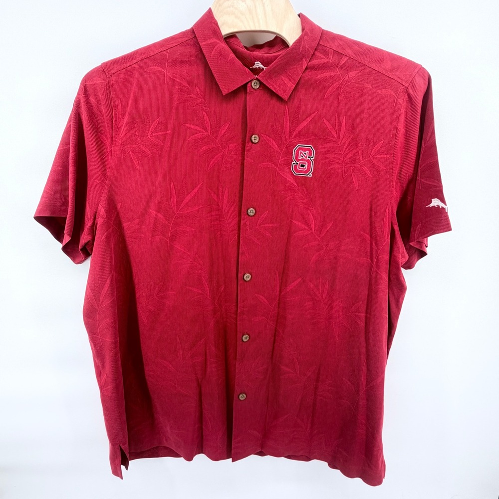 Tommy Bahama NC State Wolfpack Silk Camp Shirt Red Short Sleeve Button Front 3XL